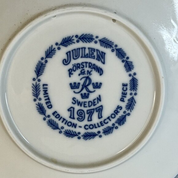 1977 Julen Rorstrand Christmas Plate Owl on Watch Made in Sweden Cobalt Blue VTG - Picture 4 of 4